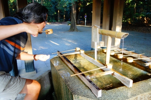 Water basin in front of the Meiji Shrine, Tokyo, Japan