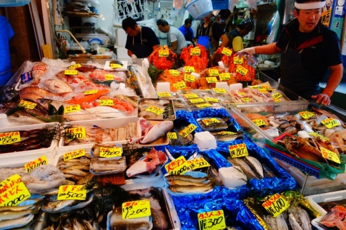 Smaller fish market just a few blocks down from Tsukiji fish market (Tokyo, Japan)